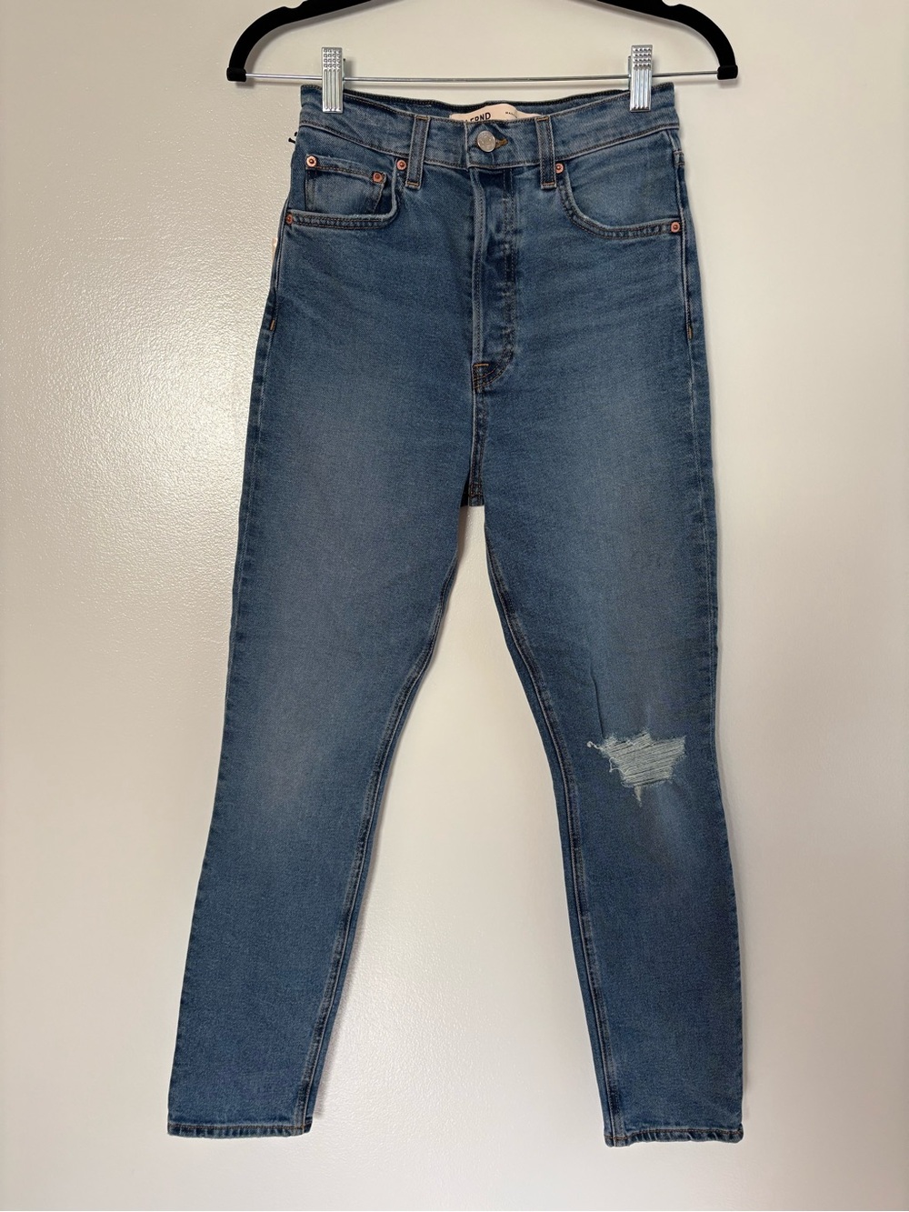 NWT GRLFRND The Piper Super High Rise Stretch Slim Crop Jeans Medium Wash 25